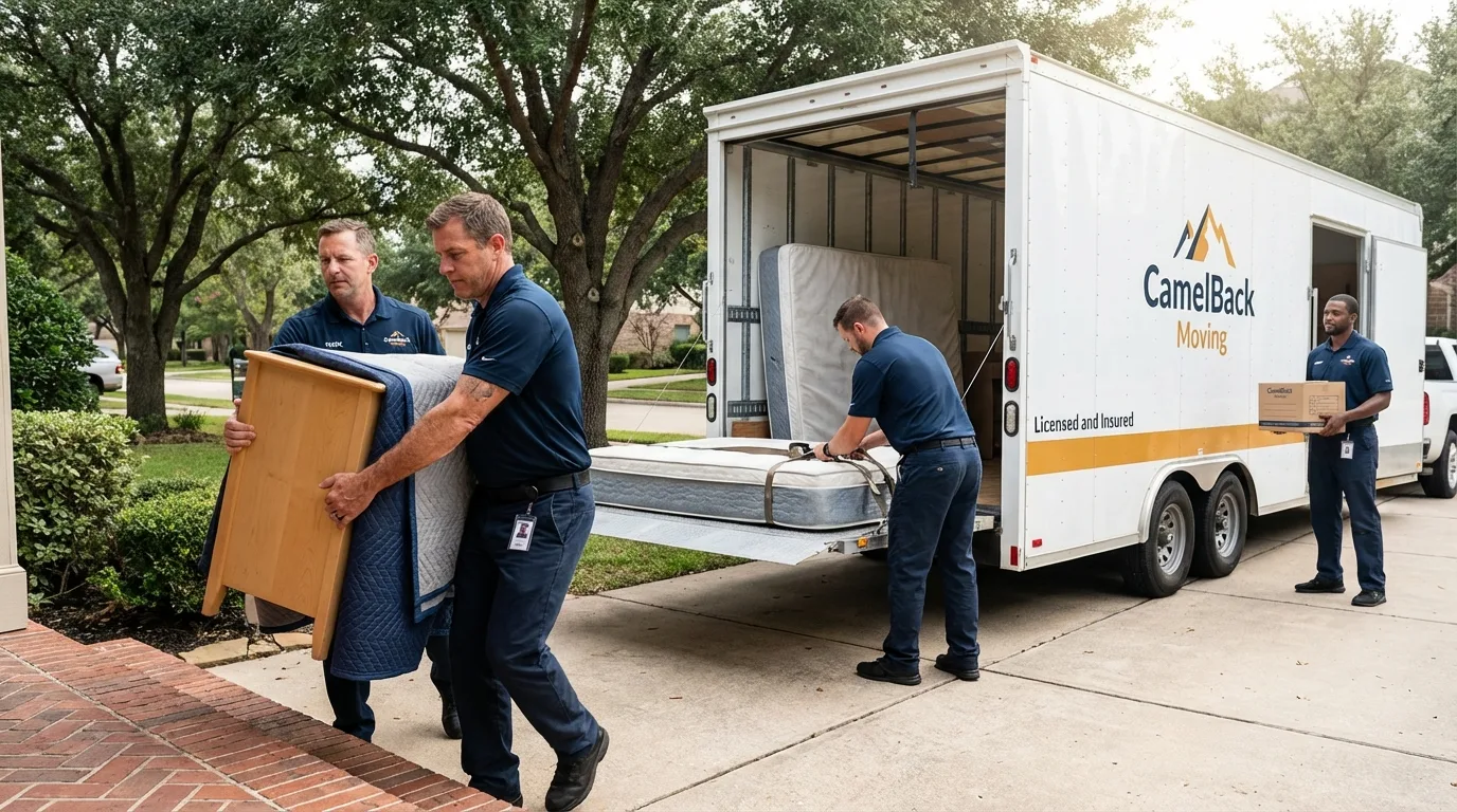 Crew loading residential truck for cross-state move from Fosston, MN